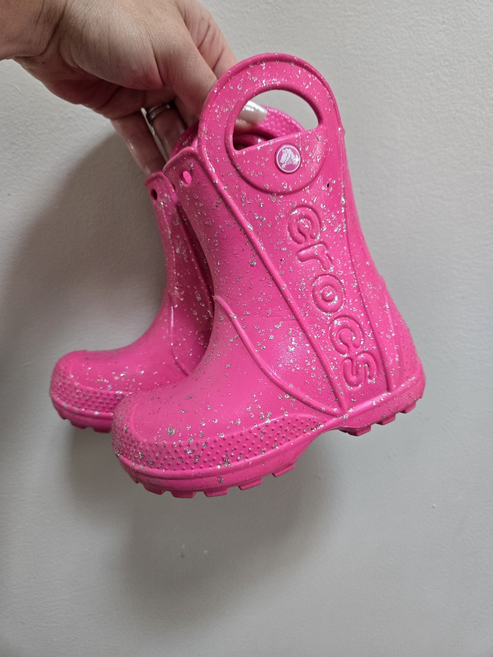 CROCS Kids' Sparkle Hot Pink Rain Boots
